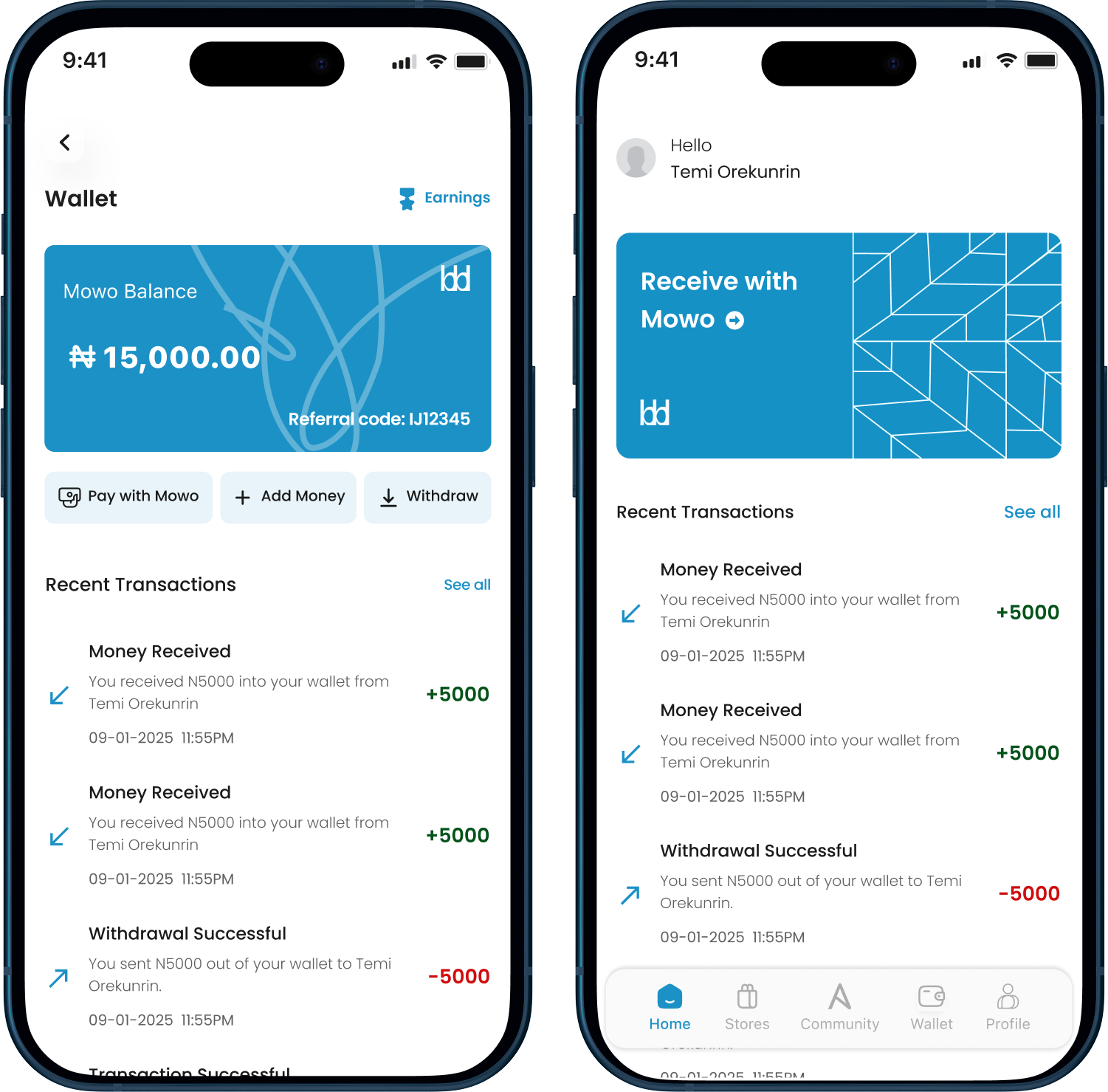 Mowo App Screens